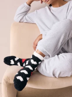 Cœurs rouges noir/blanc - Lot de 4 paires de chaussettes douillettes