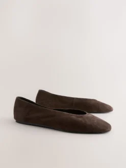 Daim marron chocolat - Ballerines bout rond en cuir