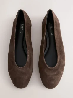 Daim marron chocolat - Ballerines bout rond en cuir