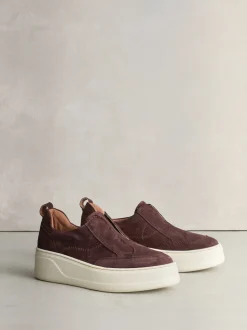 Daim marron chocolat - Baskets Signature en cuir à plateforme compensée épaisse