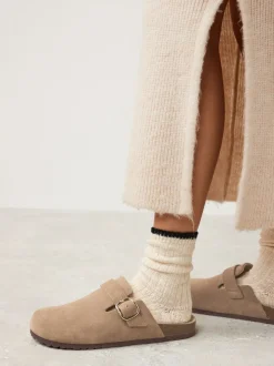 Daim neutre - sabots en cuir avec semelle plantaire