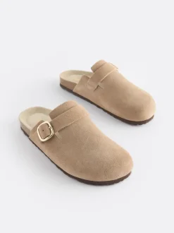 Daim neutre - sabots en cuir avec semelle plantaire