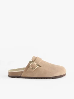 Daim neutre - sabots en cuir avec semelle plantaire