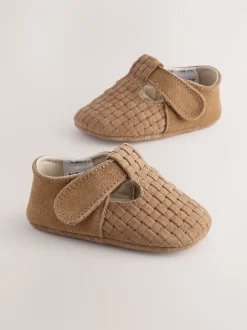 Daim tissé Fauve - Leather Bébé T-Bar Chaussures (0-24mths)
