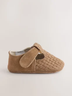 Daim tissé Fauve - Leather Bébé T-Bar Chaussures (0-24mths)