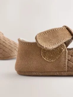 Daim tissé Fauve - Leather Bébé T-Bar Chaussures (0-24mths)