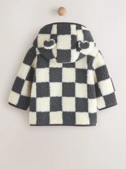 Damier gris anthracite - Veste à capuche en Borg pour bébé (0-18mois)