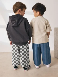 Damier/rayures bleues - Lot de 2 pantalons larges à enfiler (3mois7ans)