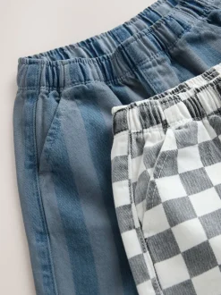 Damier/rayures bleues - Lot de 2 pantalons larges à enfiler (3mois7ans)