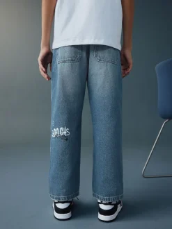 Denim bleu milieu imprimé Varsity - Jean authentique (3-16ans)