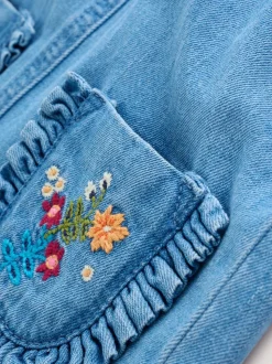 Denim brodé - Ensemble Salopettes et Body Manches longues 2 Pieces (0mois-3ans)