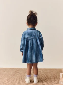 Denim Carreaux brodé - Robe à col à manches longues (3mths-8yrs)