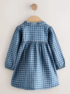 Denim Carreaux brodé - Robe à col à manches longues (3mths-8yrs)
