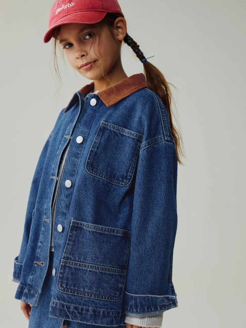 Denim Mid Blue - Veste à col en velours côtelé (3-16ans)