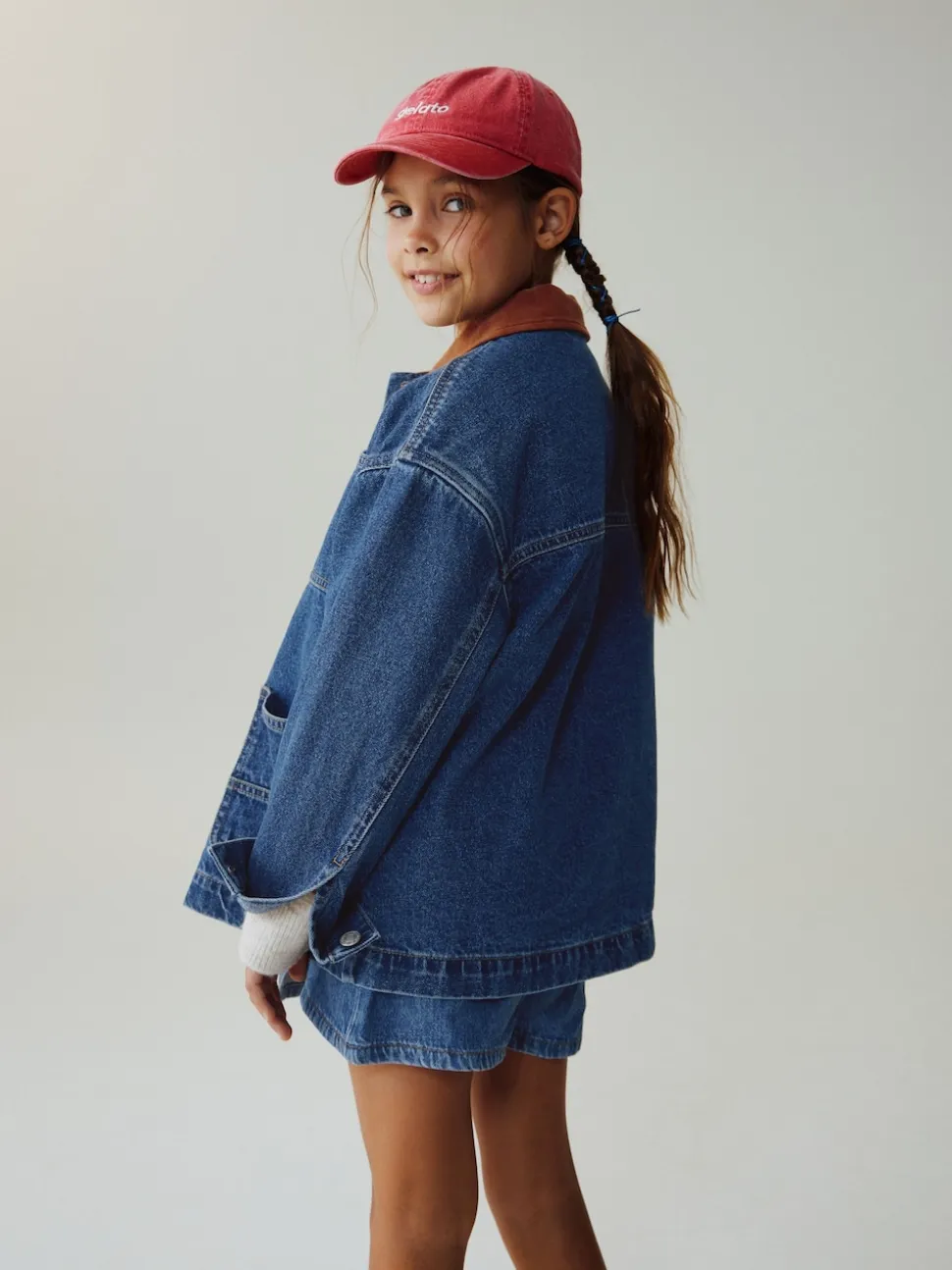 Denim Mid Blue - Veste à col en velours côtelé (3-16ans)