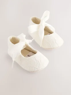 Dentelle crème - Chaussures grande occasion nouées sur le devant pour bébé (0-24mois)