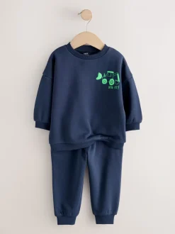 Digger bleu marine - Ensemble sweat et Joggings imprimé à Col rond (3mois-7ans)