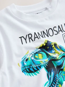 Dino blanc/bleu - T-shirt imprimé graphique à manches courtes coupe régulière (3-16ans)