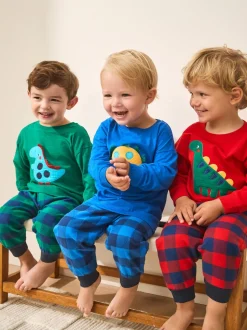 Dinosaure à carreaux rouge/bleu/vert - Lot de 3 pantalons de pyjama tissés à carreaux (9mois-12ans)