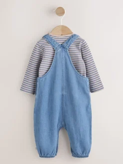 Dinosaure bleu - Ensemble salopette et body en jean bébé (0 mois-2 ans)