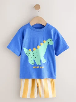 Dinosaure bleu - Ensemble T-shirt et short Manches courtes (3mths-7yrs)