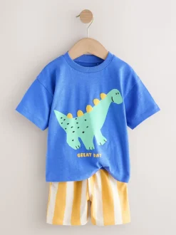Dinosaure bleu - Ensemble T-shirt et short Manches courtes (3mths-7yrs)