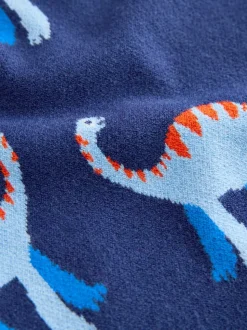 Dinosaure bleu - Pull col rond en maille (3mois-7ans)