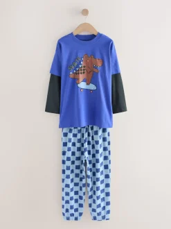 Dinosaure bleu/brun - Lot de 3 pyjamas oversize (9mois-10ans)
