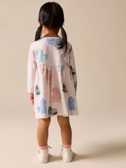 Dinosaure crème - Robe à manches longues en jersey (3mths-7yrs)