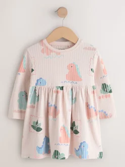 Dinosaure crème - Robe à manches longues en jersey (3mths-7yrs)