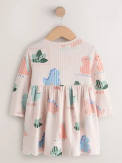 Dinosaure crème - Robe à manches longues en jersey (3mths-7yrs)