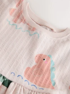 Dinosaure crème - Robe à manches longues en jersey (3mths-7yrs)