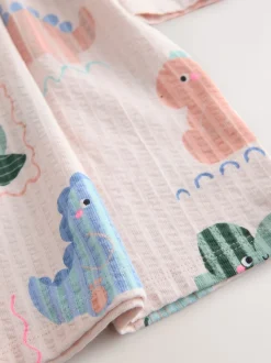 Dinosaure crème - Robe à manches longues en jersey (3mths-7yrs)