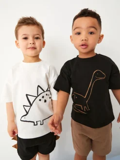 Dinosaure noir/beige - Ensemble t-shirt et short à manches courtes Lot de 2 (3mois à7ans) (3mois à7ans)