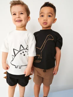 Dinosaure noir/beige - Ensemble t-shirt et short à manches courtes Lot de 2 (3mois à7ans) (3mois à7ans)