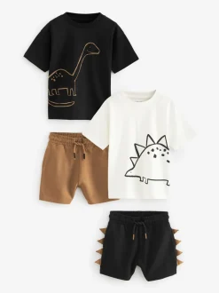 Dinosaure noir/beige - Ensemble t-shirt et short à manches courtes Lot de 2 (3mois à7ans) (3mois à7ans)