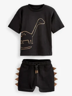 Dinosaure noir/beige - Ensemble t-shirt et short à manches courtes Lot de 2 (3mois à7ans) (3mois à7ans)