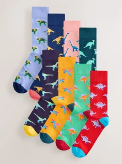 Dinosaure rouge vif/bleu/Orange - Paquet de chaussettes à motifs 8