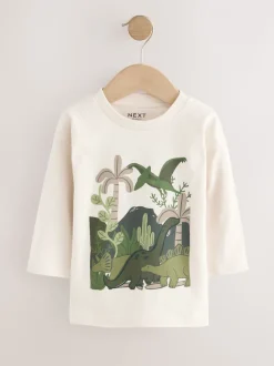 Dinosaure vert - Lot de 3 t-shirts imprimés graphiques à manches longues (3mois-7ans)