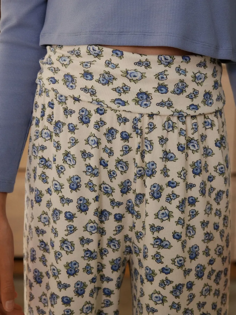 Ditsy bleu - Pyjama à taille pliée douce (3-16ans)