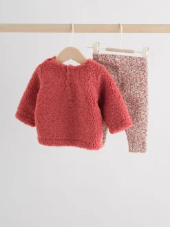 Ditsy rouge - Ensemble de Hauts et Leggings en polaire Bébé 2 pièces (0mois-2ans)