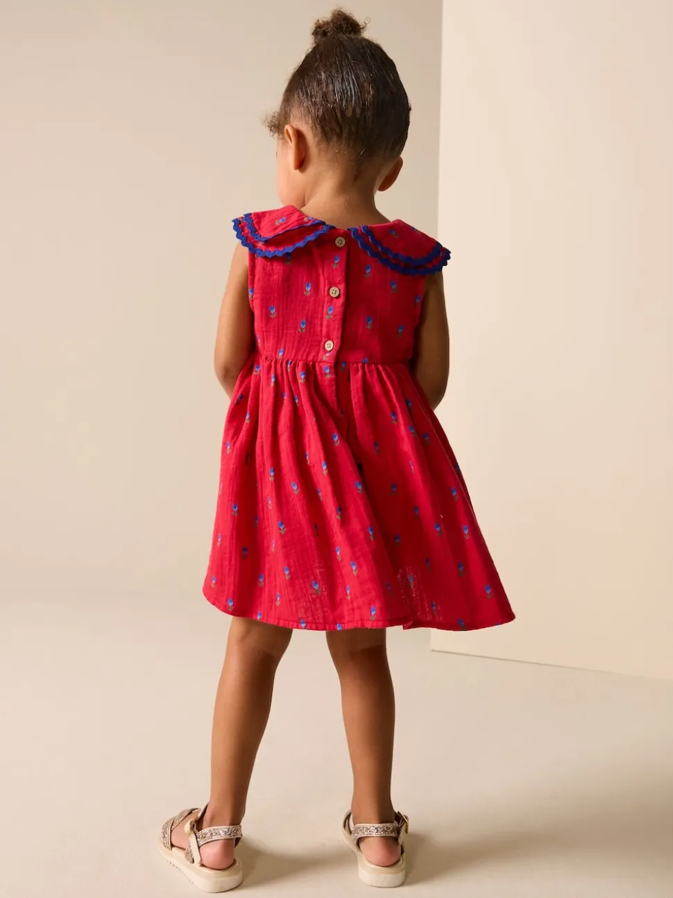 Ditsy rouge - Robe Ric Rac à col (3mois8ans)