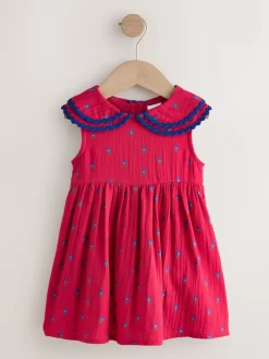 Ditsy rouge - Robe Ric Rac à col (3mois8ans)