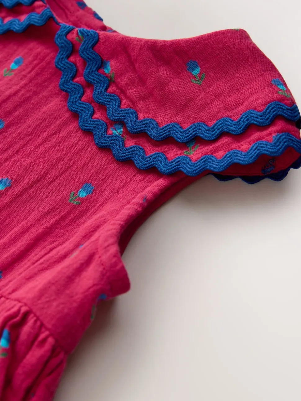 Ditsy rouge - Robe Ric Rac à col (3mois8ans)