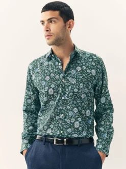 Ditsy vert foncé - Chemise à manches longues et imprimés