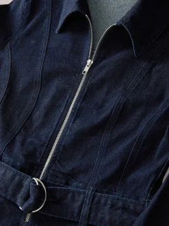 Délavage bleu - Combinaison en Denim ceinturée à Jambe large