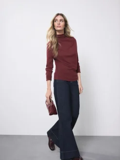 Délavage bleu - Jean extensible Ample taille haute