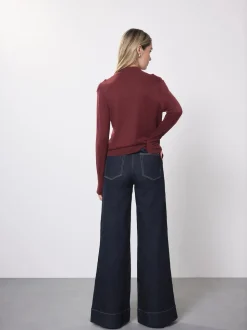 Délavage bleu - Jean extensible Ample taille haute