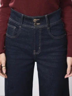 Délavage bleu - Jean extensible Ample taille haute