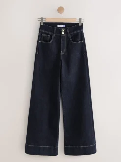Délavage bleu - Jean extensible Ample taille haute